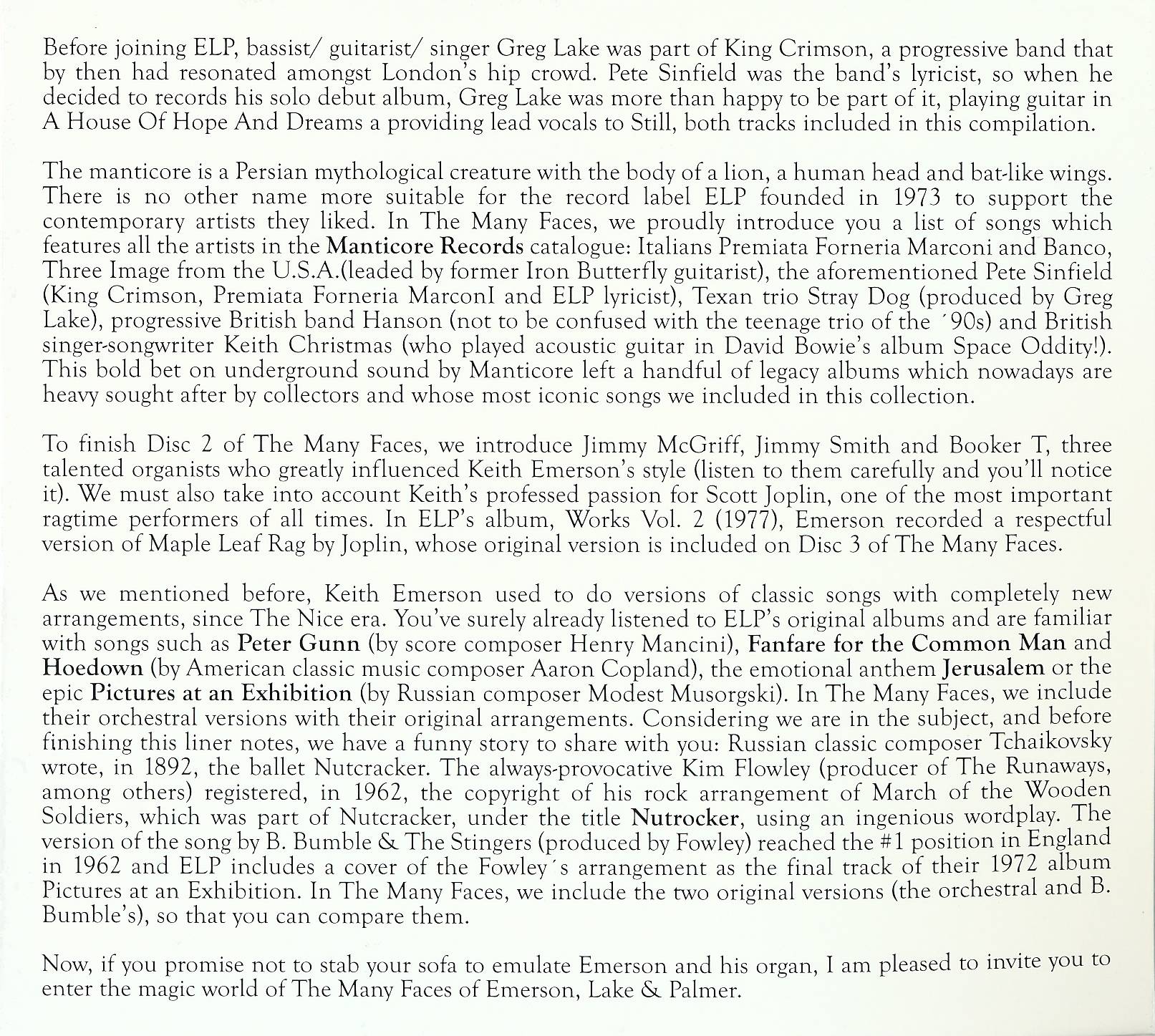 Emerson, Lake and Palmer The Many Faces Of Emerson Lake and Palmer : Booklet 2